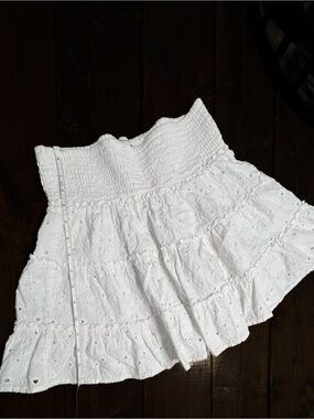 American Eagle Outfitters White Eyelet Tiered Smocked Skirt
